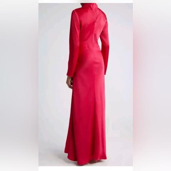 LAPOINTE Long-Sleeve Ruched Slit-Hem Double-Face Satin Bias Gown - Picture 2 of 16